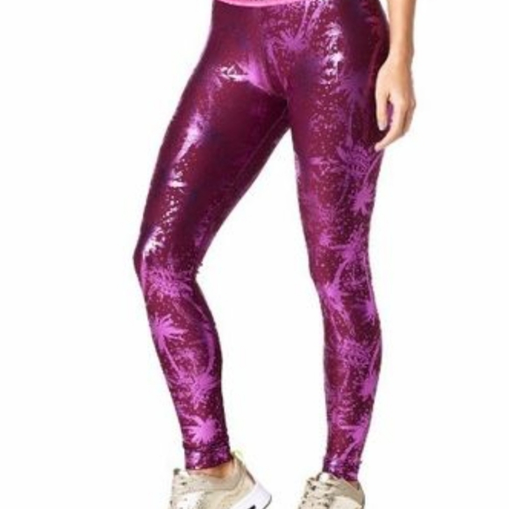 NeverStop Shinin Leggings Violet Vibes Purple Metallic Size Med/Marvelous
